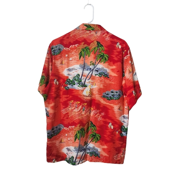 OP x VINTAGE Hawaiian bright floral surfer button up short sleeve in red - Picture 2 of 7